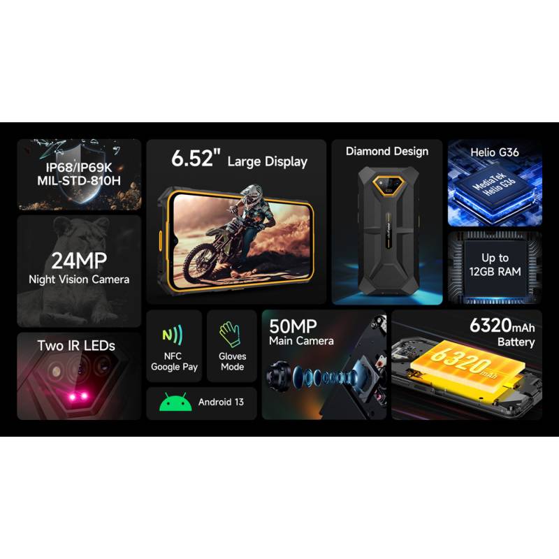 Ulefone smartphone Armor X13, 6.52", 6/64GB, 6320mAh, IP68/IP69K, μαύρο – φωτογραφία 2