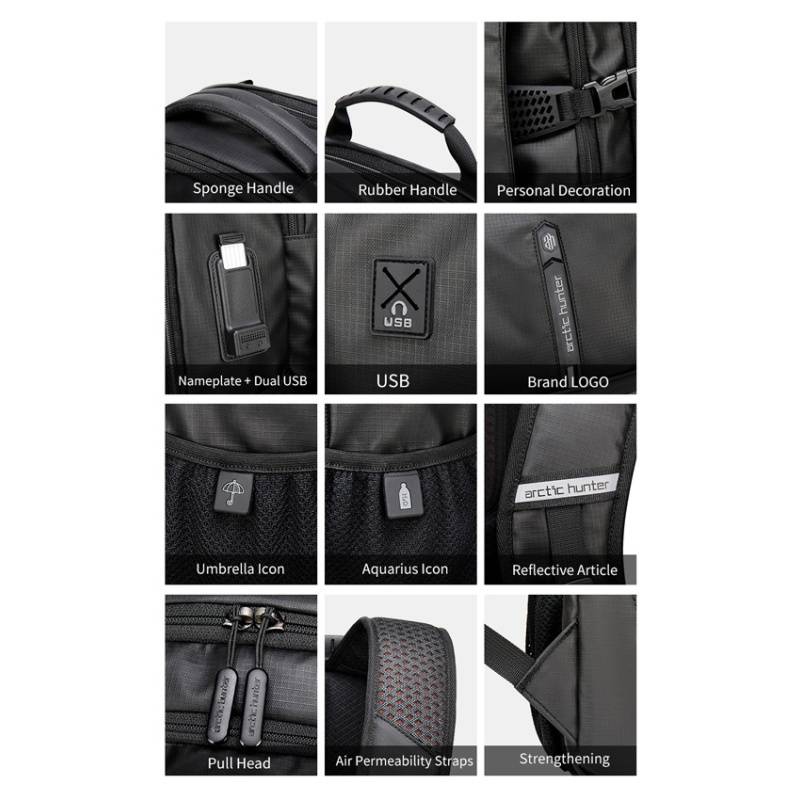 Arctic Hunter τσάντα πλάτης B00388 με θήκη laptop 15.6", USB, 27L, γκρι – φωτογραφία 3