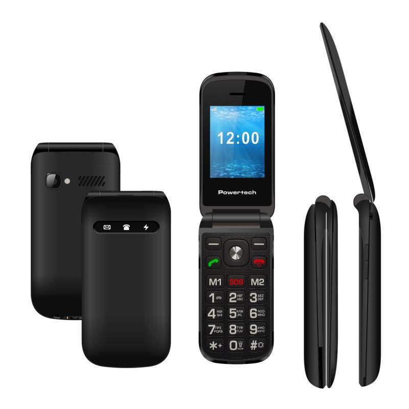 Powertech κινητό τηλέφωνο Milly Flip V2, 2.4", dual SIM, πλήκτρο SOS, μαύρο – φωτογραφία 2