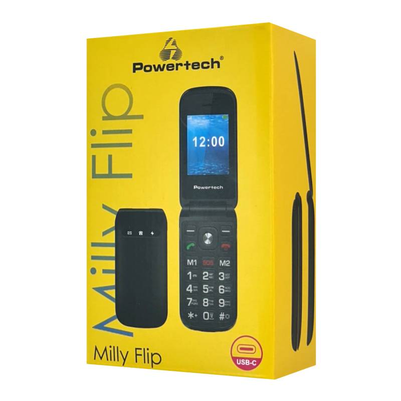 Powertech κινητό τηλέφωνο Milly Flip V2, 2.4", dual SIM, πλήκτρο SOS, μαύρο – φωτογραφία 4