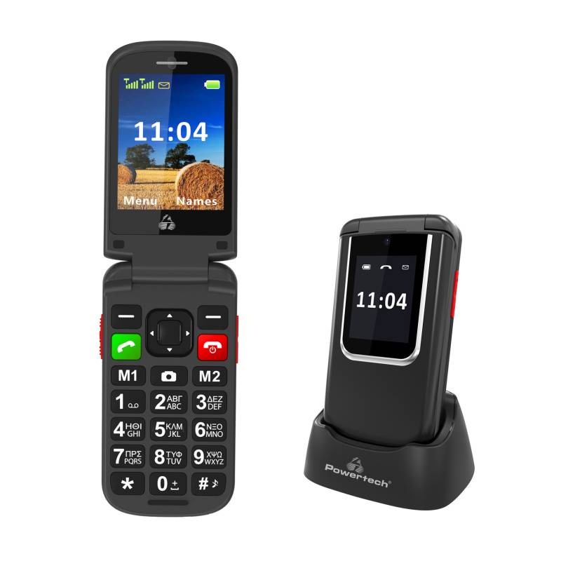Powertech κινητό τηλέφωνο Sentry 4G Flip, 2.8/1.77", dual SIM, πλήκτρο SOS, μαύρο