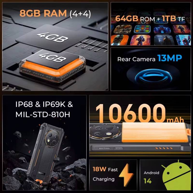 Oukitel smartphone WP28E, 6.52", 4/64GB, 10600mAh, IP68/IP69K, μαύρο – φωτογραφία 2