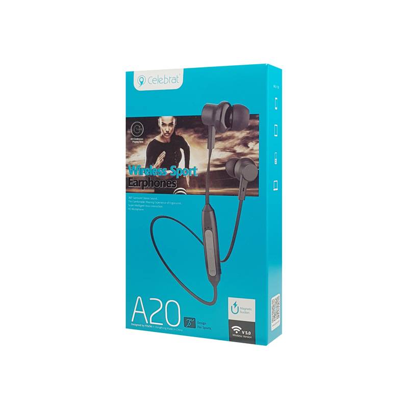 Celebrat earphones A20 με μαγνήτη, Bluetooth, 10mm, 70mAh, μαύρα – φωτογραφία 4