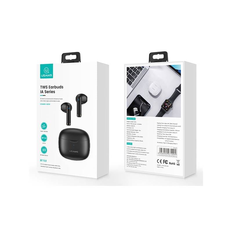 USAMS earphones IA04 με θήκη φόρτισης, True Wireless, Φ13mm, μαύρα – φωτογραφία 4