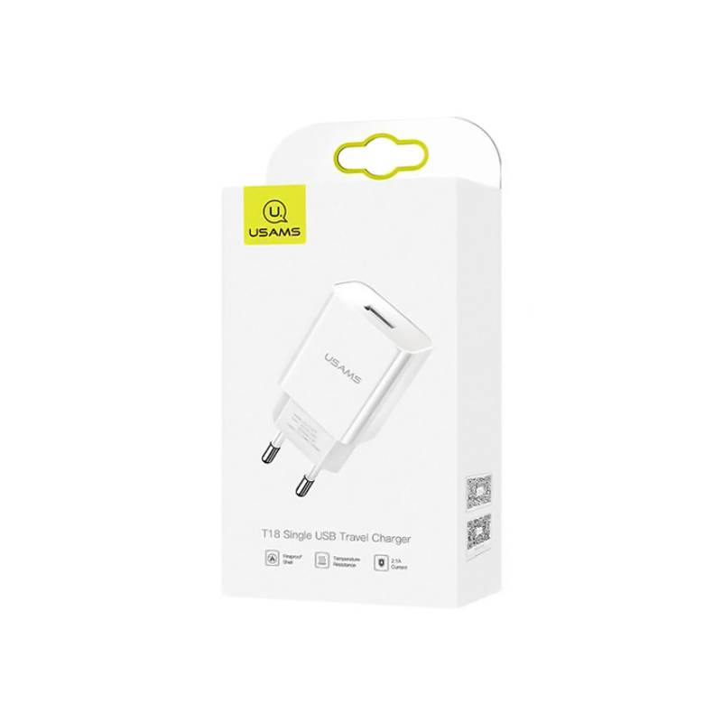 USAMS φορτιστής τοίχου T18, 1x USB, 2.1A, λευκός – φωτογραφία 4