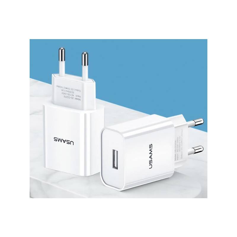 USAMS φορτιστής τοίχου T18, 1x USB, 2.1A, λευκός – φωτογραφία 2