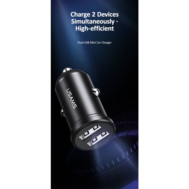 USAMS φορτιστής αυτοκινήτου C20, 2x USB, 2.4A, μαύρος – φωτογραφία 4