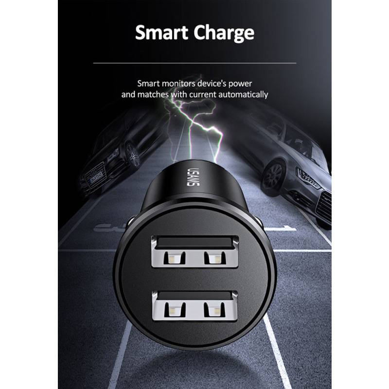 USAMS φορτιστής αυτοκινήτου C20, 2x USB, 2.4A, μαύρος – φωτογραφία 5