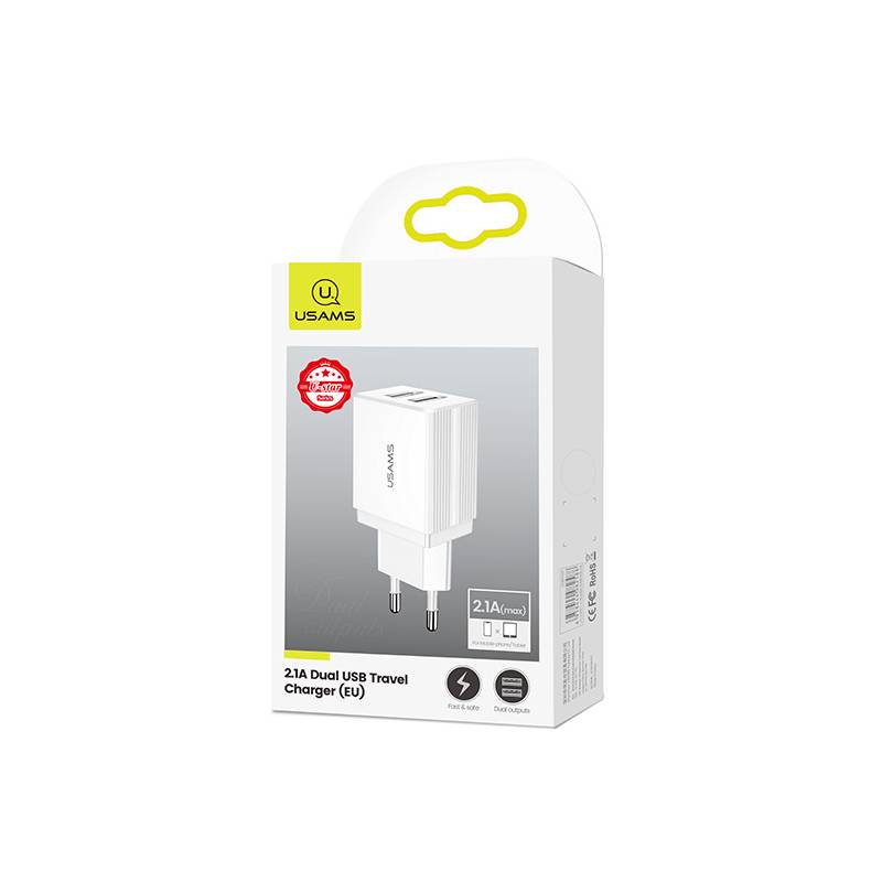 USAMS φορτιστής τοίχου T24 US-CC090, 2x USB, 2.1A, λευκός – φωτογραφία 4