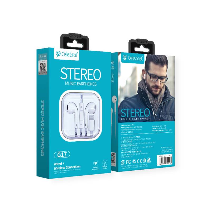 Celebrat earphones με μικρόφωνο G17, Lightning, Φ14mm, 1.2m, λευκά – φωτογραφία 2