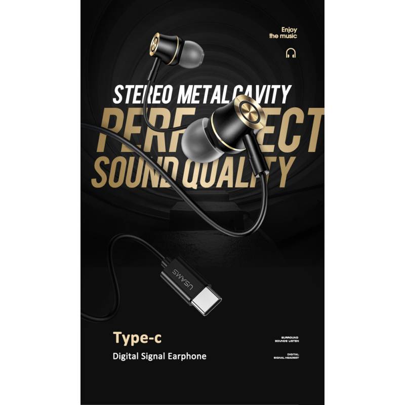USAMS earphones με μικρόφωνο US-SJ482, USB-C σύνδεση, Φ10mm, 1.2m, μαύρα – φωτογραφία 2