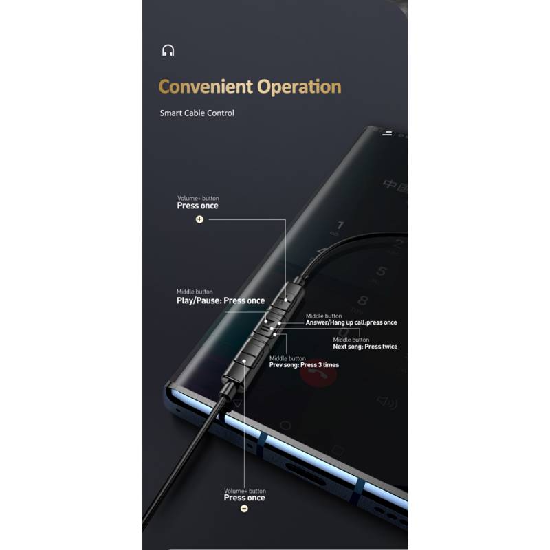 USAMS earphones με μικρόφωνο US-SJ482, USB-C σύνδεση, Φ10mm, 1.2m, μαύρα – φωτογραφία 5