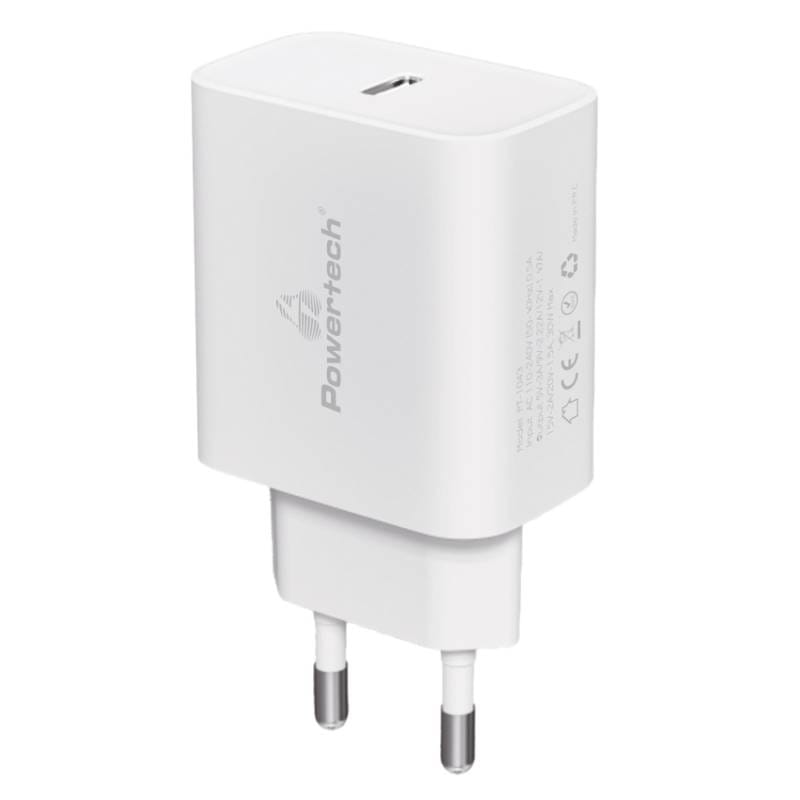 Powertech φορτιστής τοίχου PT-1043, USB-C, PD QC3.0, GaN, 30W, λευκός
