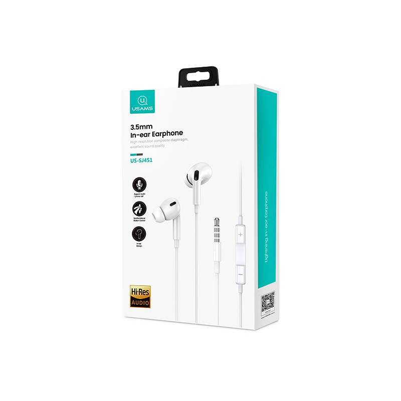 USAMS earphones με μικρόφωνο EP-41, 3.5mm σύνδεση, Φ10mm, 1.2m, λευκά – φωτογραφία 3