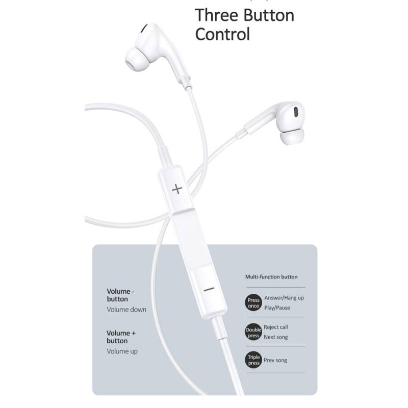 USAMS earphones με μικρόφωνο EP-41, 3.5mm σύνδεση, Φ10mm, 1.2m, λευκά – φωτογραφία 4