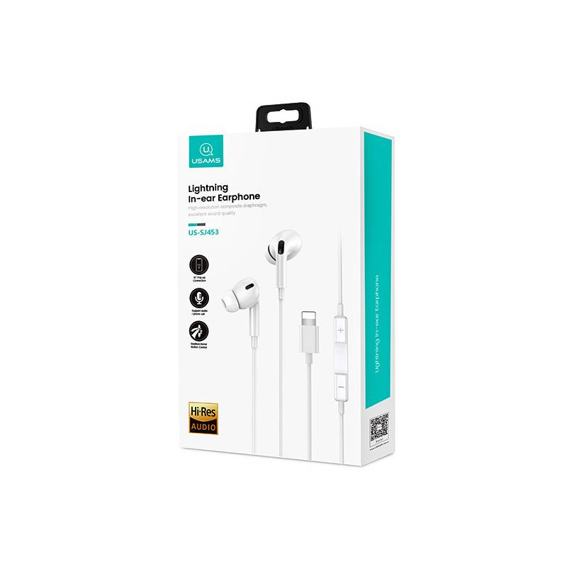 USAMS earphones με μικρόφωνο EP-41, Lightning, Φ10mm, 1.2m, λευκά – φωτογραφία 3