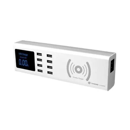 SUNSHINE σταθμός φόρτισης SS-309WD, 8x USB 8A, wireless 10W, λευκός