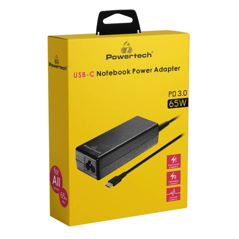 Powertech φορτιστής laptop PT-1319, USB-C PD 3.0, universal, 65W, μαύρος – φωτογραφία 2