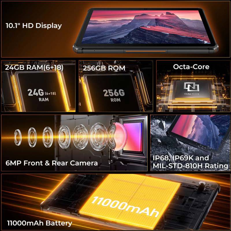 Oukitel tablet RT9, 10.1", 6/256GB, 4G, 11000mAh, IP68/IP69K, μαύρο – φωτογραφία 5