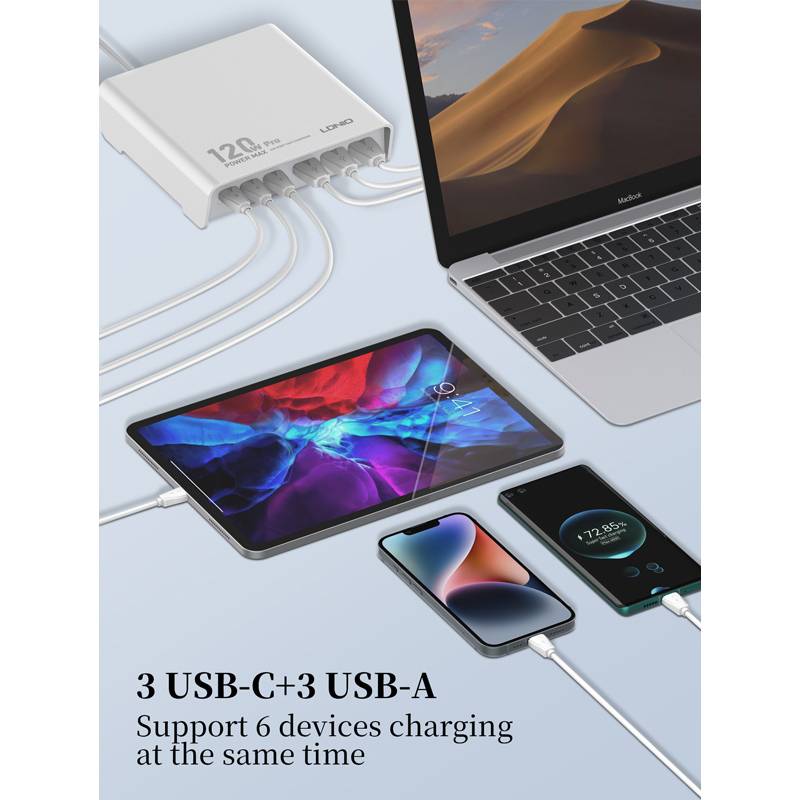 Ldnio σταθμός φόρτισης Q605, 3x USB-C & 3x USB, 120W, PD/QC, μαύρος – φωτογραφία 4