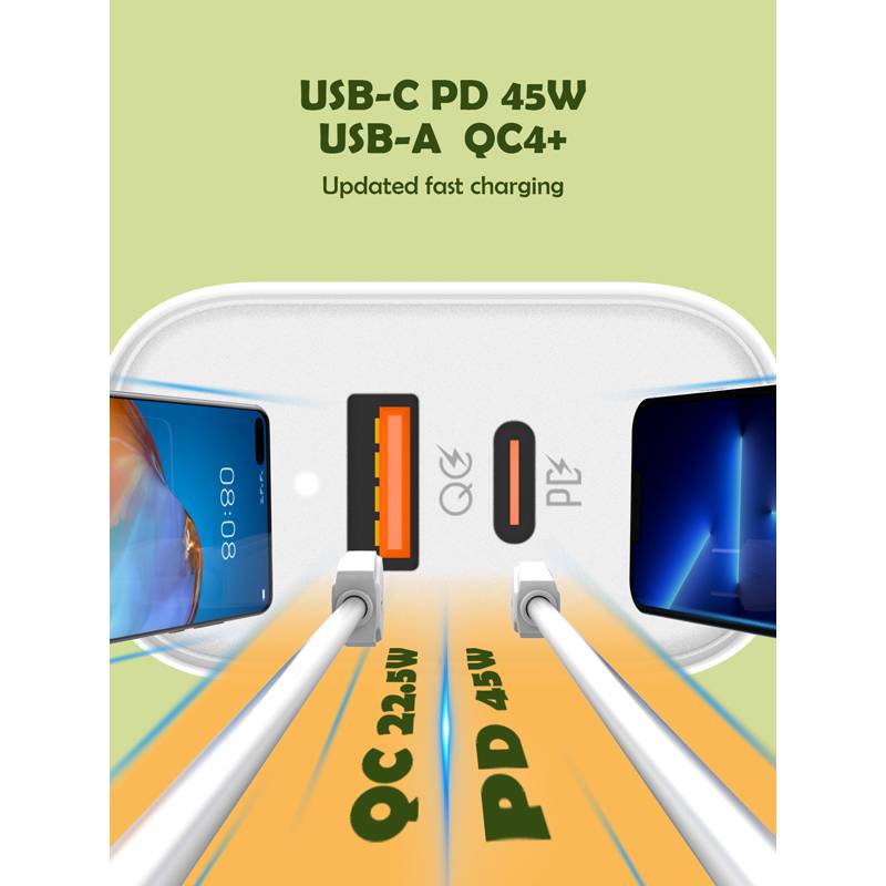 Ldnio φορτιστής τοίχου A2526C με καλώδιο, USB & USB-C, 45W PD, λευκός – φωτογραφία 4