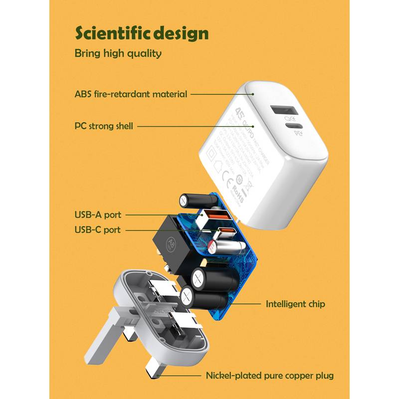 Ldnio φορτιστής τοίχου A2526C με καλώδιο, USB & USB-C, 45W PD, λευκός – φωτογραφία 5