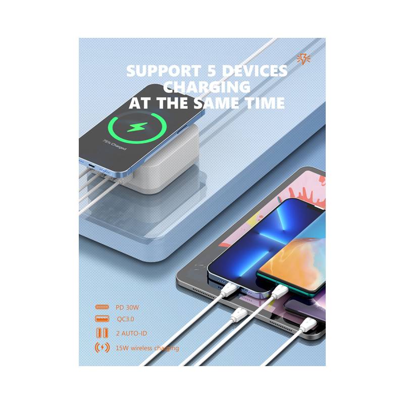 Ldnio σταθμός φόρτισης AW004, USB-C/3x USB/wireless, 32W, PD/QC, λευκός – φωτογραφία 2