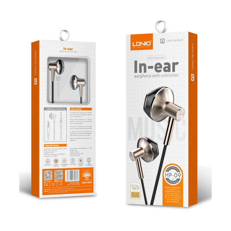 Ldnio earphones με μικρόφωνο HP09, 3.5mm σύνδεση, Φ13mm, 1.2m, ροζ χρυσό – φωτογραφία 4