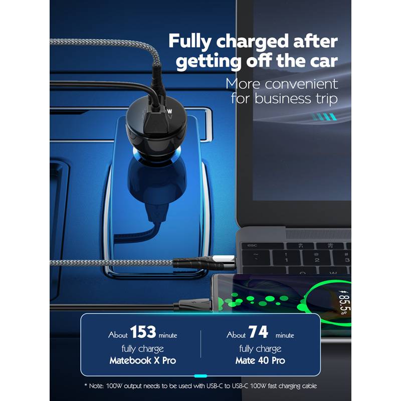 Ldnio φορτιστής αυτοκινήτου C101 με καλώδιο, USB/USB-C, 100W PD, μαύρος – φωτογραφία 2
