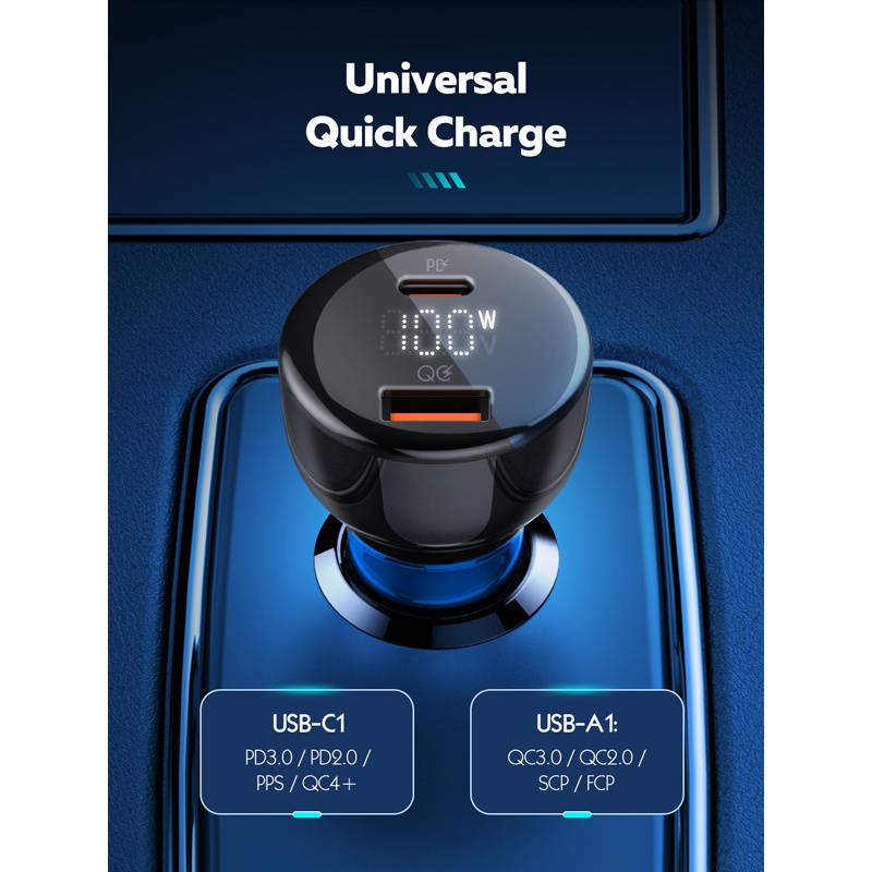 Ldnio φορτιστής αυτοκινήτου C101 με καλώδιο, USB/USB-C, 100W PD, μαύρος – φωτογραφία 3