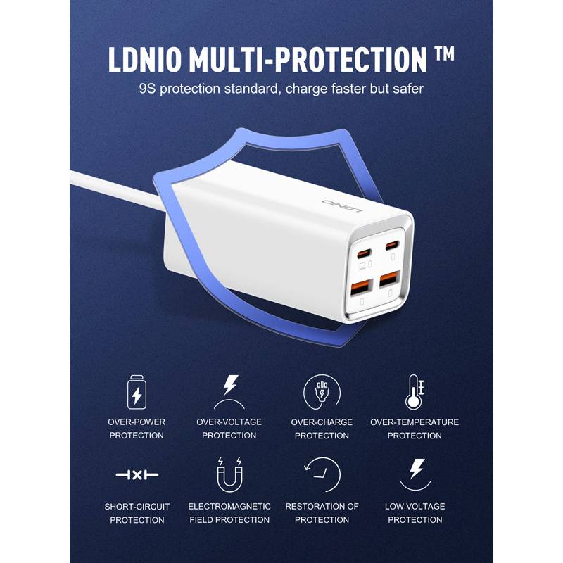 Ldnio σταθμός φόρτισης A4610C, 2x USB-C & 2x USB, 65W, PD/QC, λευκός – φωτογραφία 5