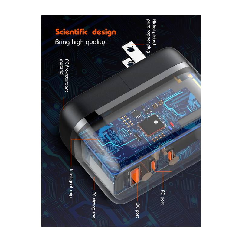 Ldnio φορτιστής τοίχου Q366 με καλώδιο, USB/2x USB-C, 65W, GaN, μαύρος – φωτογραφία 4