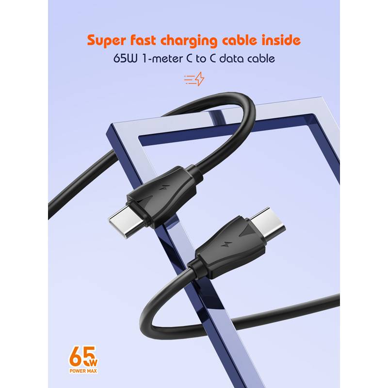 Ldnio φορτιστής τοίχου Q366 με καλώδιο, USB/2x USB-C, 65W, GaN, μαύρος – φωτογραφία 6