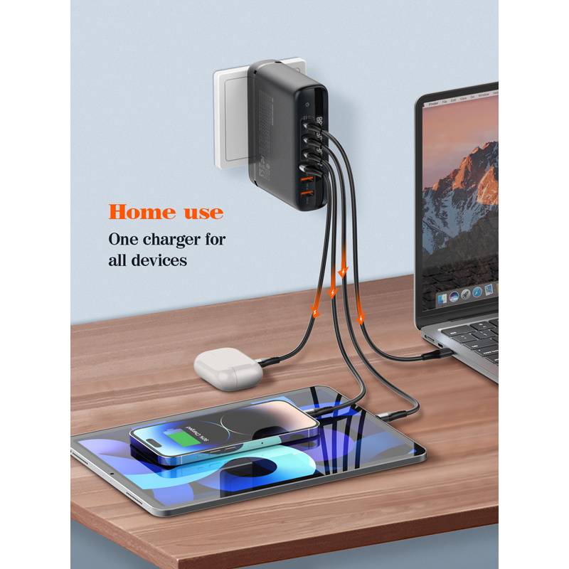Ldnio σταθμός φόρτισης A6140C, 3x USB-C/3x USB, 140W, PD/QC, GaN, μαύρος – φωτογραφία 5