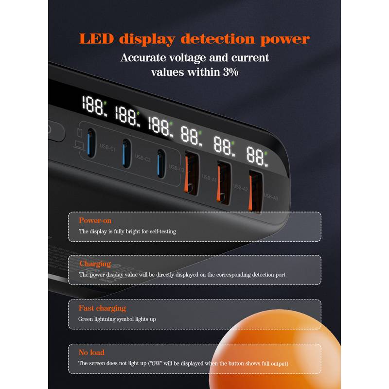 Ldnio σταθμός φόρτισης A6140C, 3x USB-C/3x USB, 140W, PD/QC, GaN, μαύρος – φωτογραφία 6