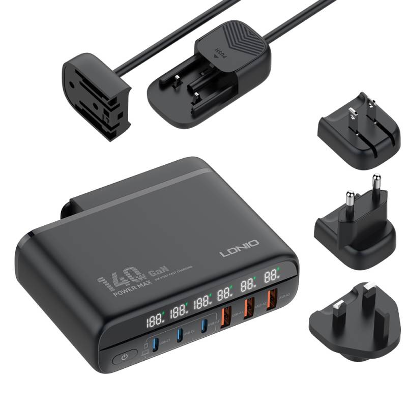 Ldnio σταθμός φόρτισης A6140C, 3x USB-C/3x USB, 140W, PD/QC, GaN, μαύρος