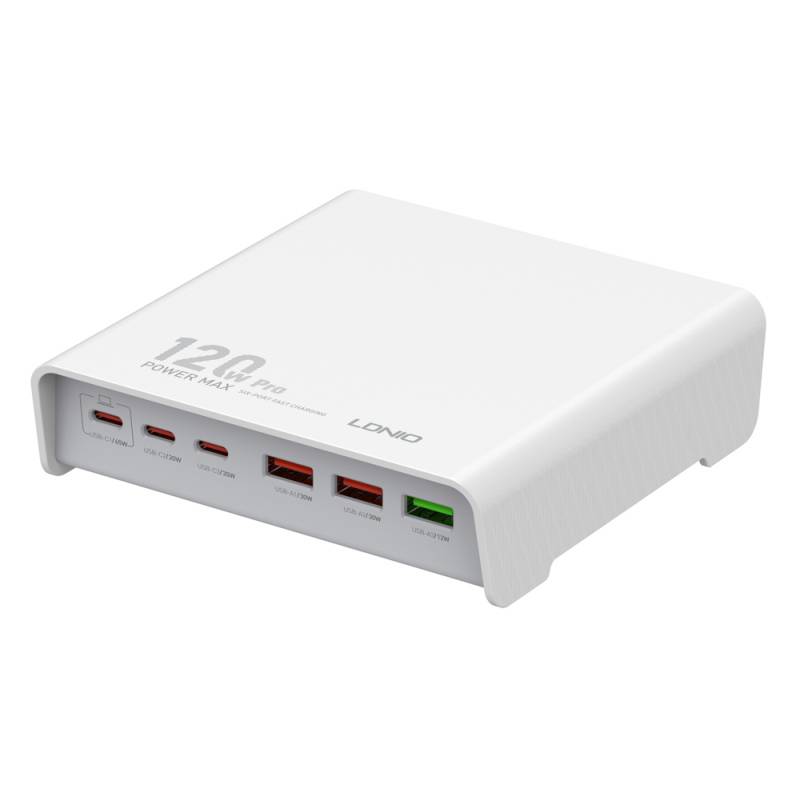 Ldnio σταθμός φόρτισης Q605, 3x USB-C & 3x USB, 120W, PD/QC, λευκός Ldnio σταθμός φόρτισης Q605, 3x USB-C & 3x USB, 120W, PD/QC, λευκός
