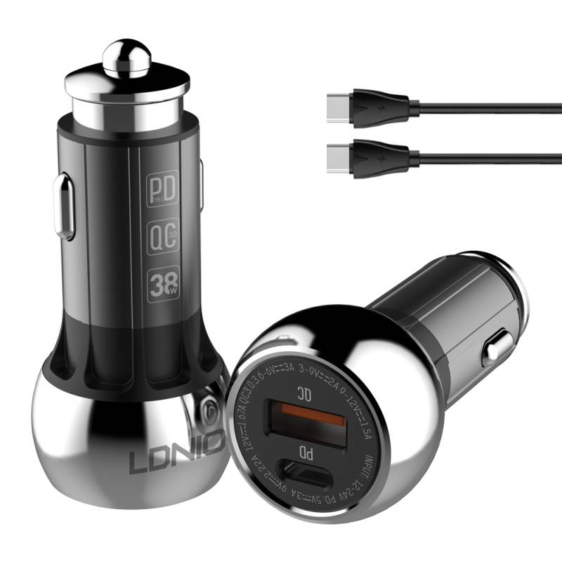 Ldnio φορτιστής αυτοκινήτου C1 με καλώδιο, USB & USB-C, 38W PD, μαύρος