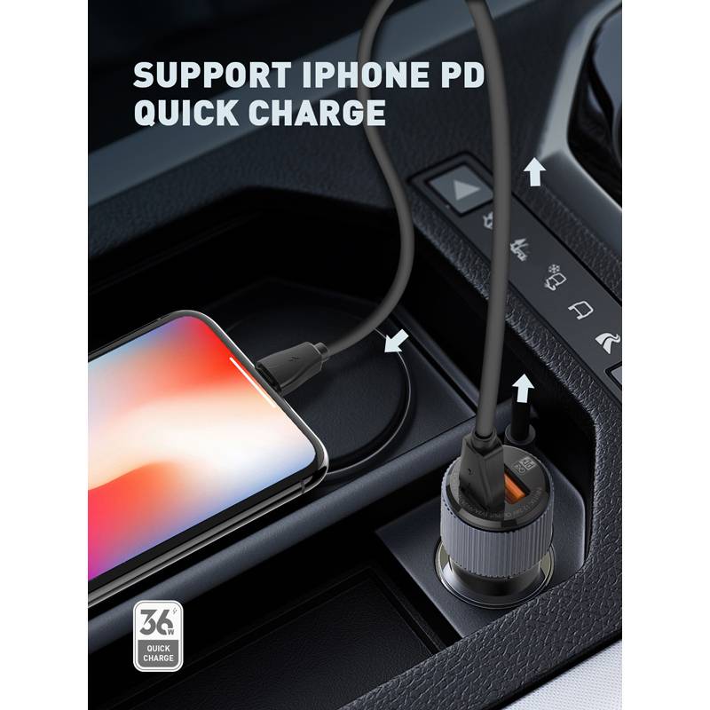 Ldnio φορτιστής αυτοκινήτου C510Q με καλώδιο, USB & USB-C, 38W, μαύρος – φωτογραφία 2