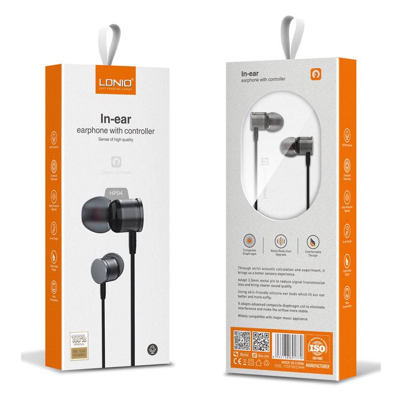 Ldnio earphones με μικρόφωνο HP04, 3.5mm σύνδεση, Φ10mm, 1.2m, γκρι – φωτογραφία 3