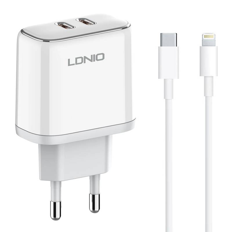 Ldnio φορτιστής τοίχου A2528M με καλώδιο, 2x USB-C, 35W, MFi, λευκό