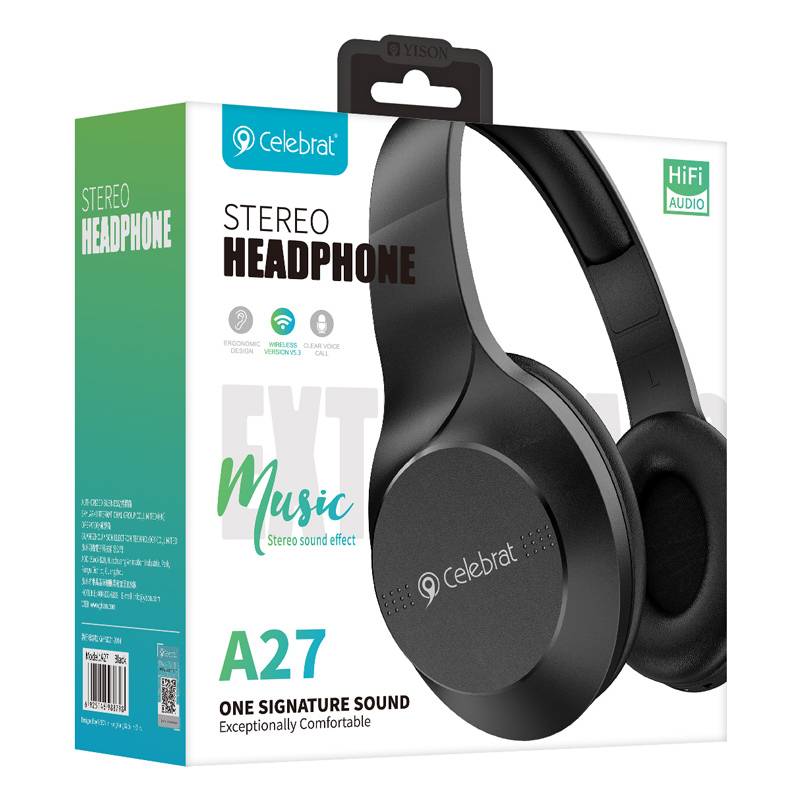 Celebrat headphones A27, wireless & wired, Bluetooth 5.3, Φ40mm, μαύρα – φωτογραφία 4