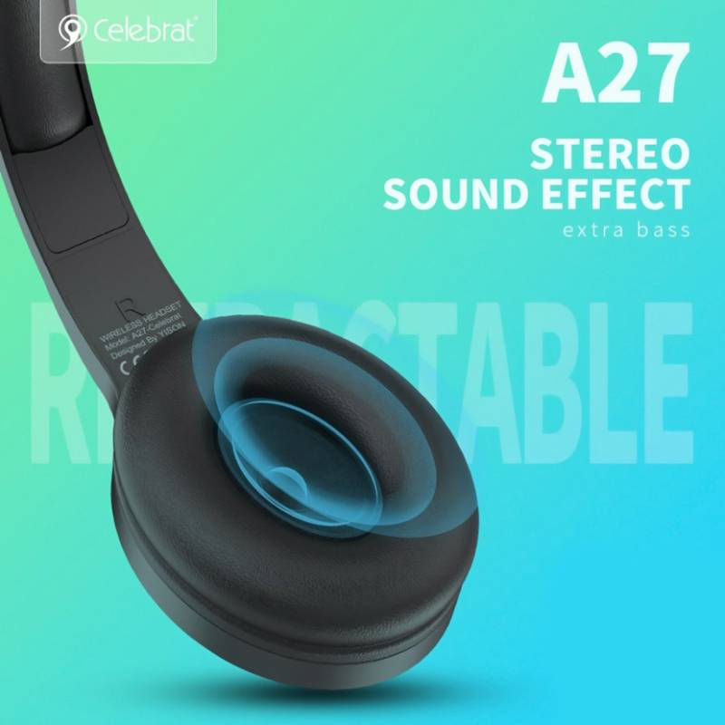 Celebrat headphones A27, wireless & wired, Bluetooth 5.3, Φ40mm, μαύρα – φωτογραφία 2