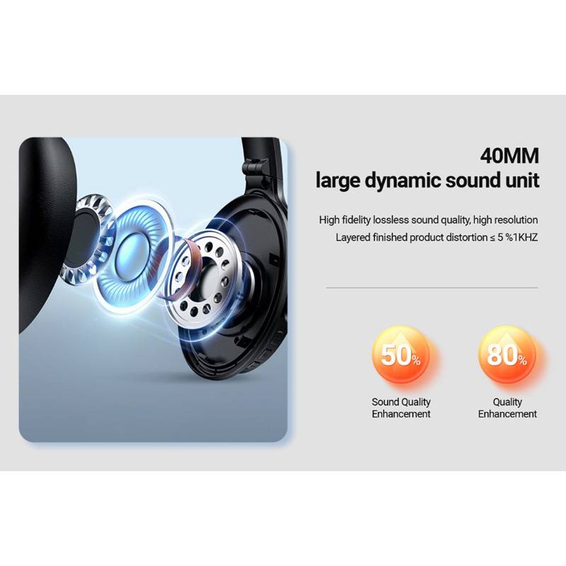 Celebrat headphones A33, ασύρματα & ενσύρματα, ANC, 40mm, 300mAh, μαύρα – φωτογραφία 3