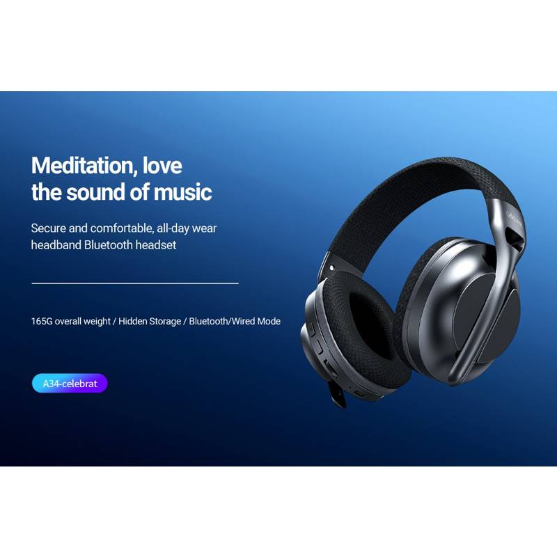 Celebrat headphones A34, ασύρματα & ενσύρματα, 40mm, 300mAh, μαύρα – φωτογραφία 2