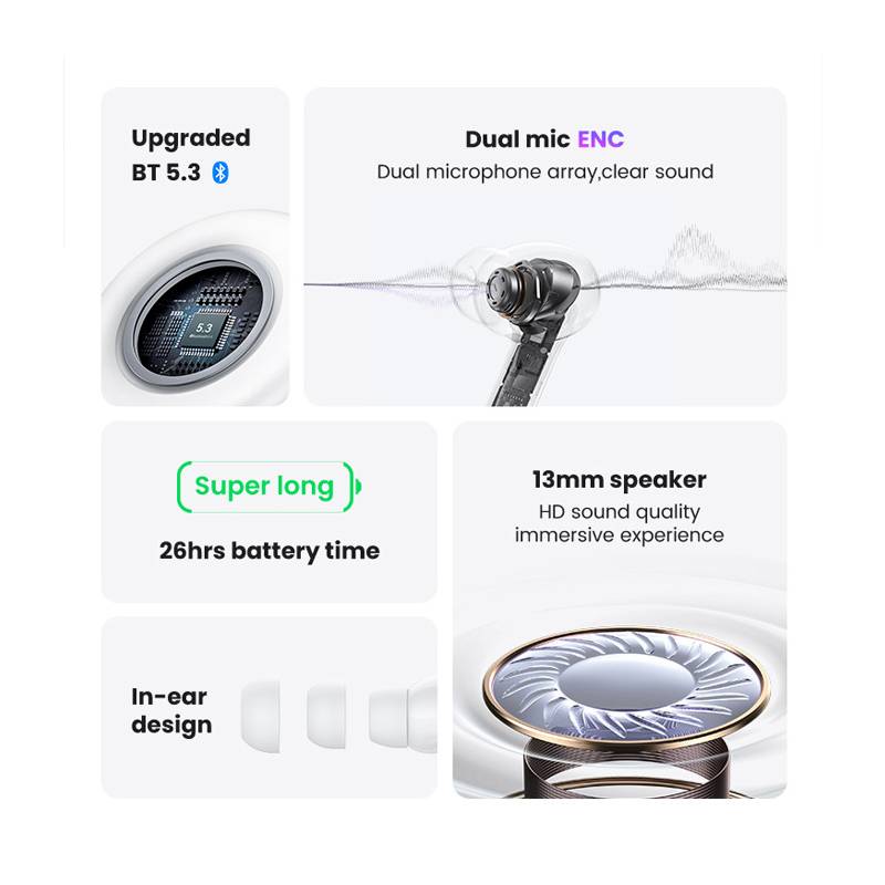 USAMS earphones με θήκη φόρτισης US-XD19, TWS, ENC, Φ13mm, μαύρα – φωτογραφία 2