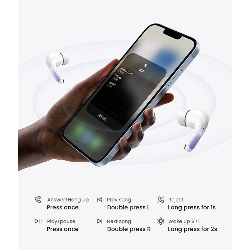 USAMS earphones με θήκη φόρτισης US-XD19, TWS, ENC, Φ13mm, μαύρα – φωτογραφία 6