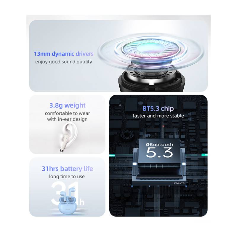 USAMS earphones με θήκη φόρτισης US-YO17, True Wireless, Φ13mm, μαύρα – φωτογραφία 3