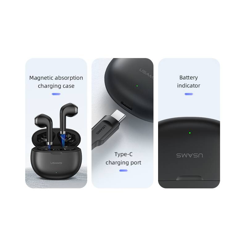 USAMS earphones με θήκη φόρτισης US-YO17, True Wireless, Φ13mm, μαύρα – φωτογραφία 5