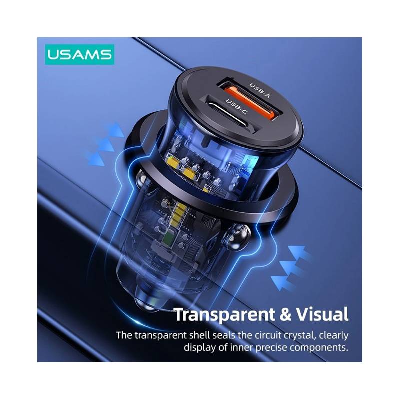 USAMS φορτιστής αυτοκινήτου US-CC164, USB & USB-C, 30W, μαύρος – φωτογραφία 2